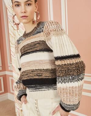 Ulla Johnson Samara Sweater XS Natural Stripe Wool Blend Chunky Knit Puff Sleeve